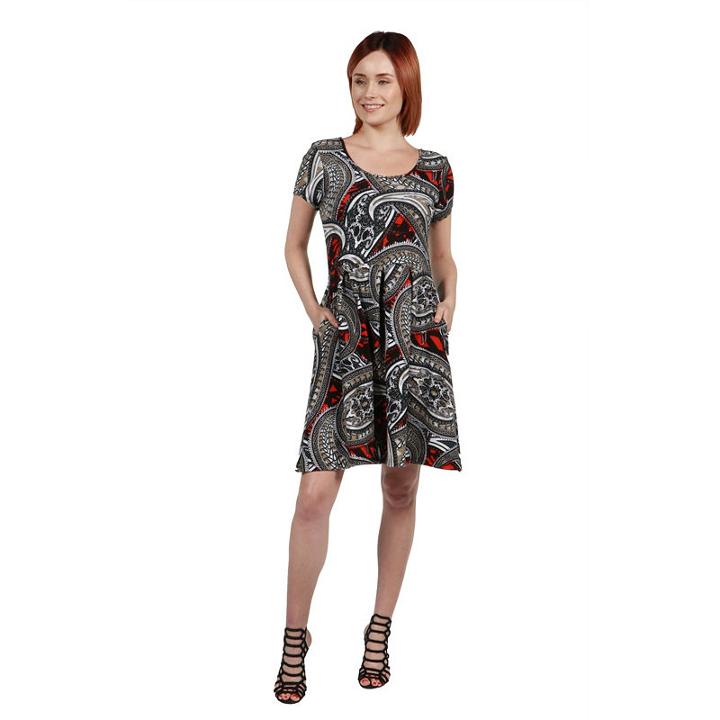 24seven Comfort Apparel Ellie Black And Red Multicolor Empire Waist Mini Dress
