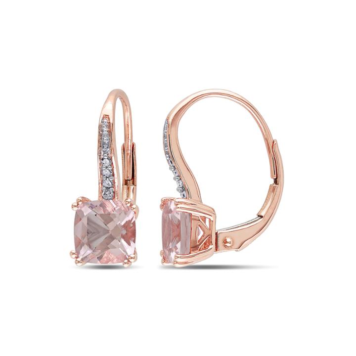 Cushion-cut Genuine Morganite And Diamond-accent 10k Rose Gold Earrings