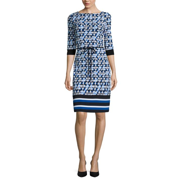 Liz Claiborne 3/4-sleeve Geo Stripe Border Shift Dress