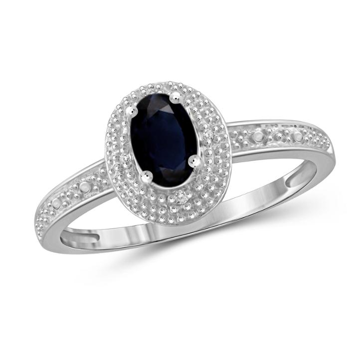 Womens Diamond Accent Genuine Blue Sapphire Sterling Silver Halo Ring