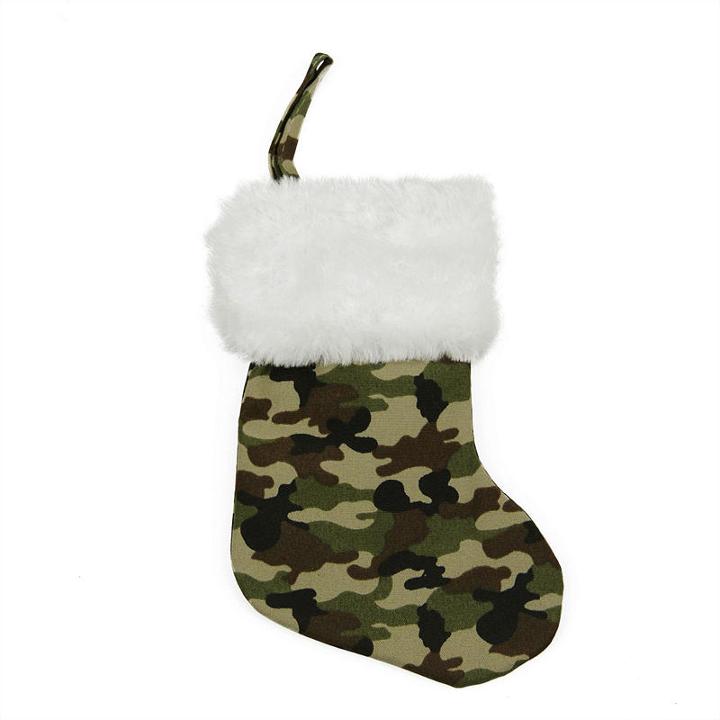 8 Army Camouflage Mini Christmas Stocking With White Faux Fur Cuff