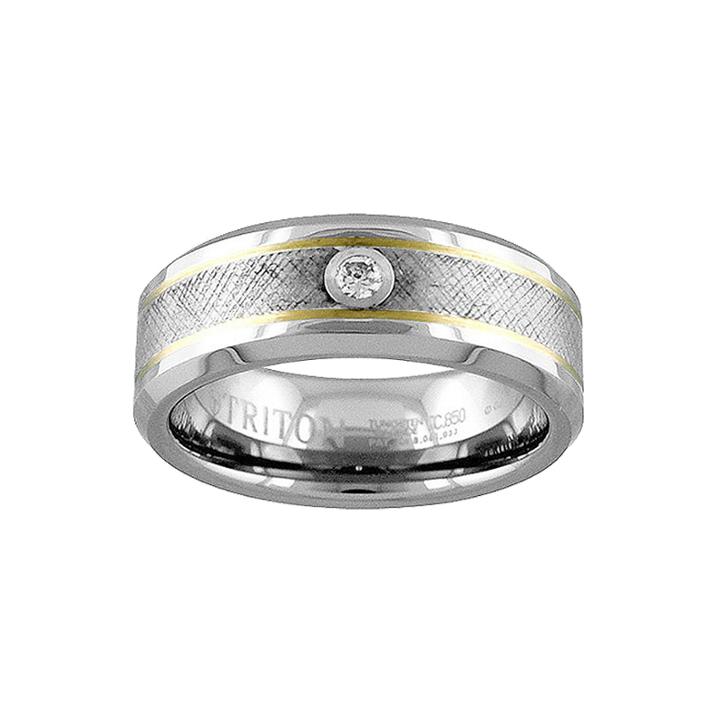 Unisex Diamond Accent Genuine White Diamond 14k Gold Tungsten Wedding Band