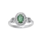 Genuine Emerald And 1/3 Ct. T.w. Diamond 10k White Gold Oval Halo Ring