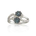 Limited Quantities 3/4 Ct. T.w. White And Color-enhanced Blue Diamond Double Flower Ring