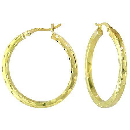 Square-tube Diamond-cut Hoop Earrings