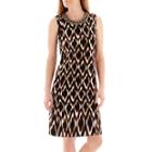 Liz Claiborne Sleeveless Jeweled-neck Ikat Print Sheath Dress