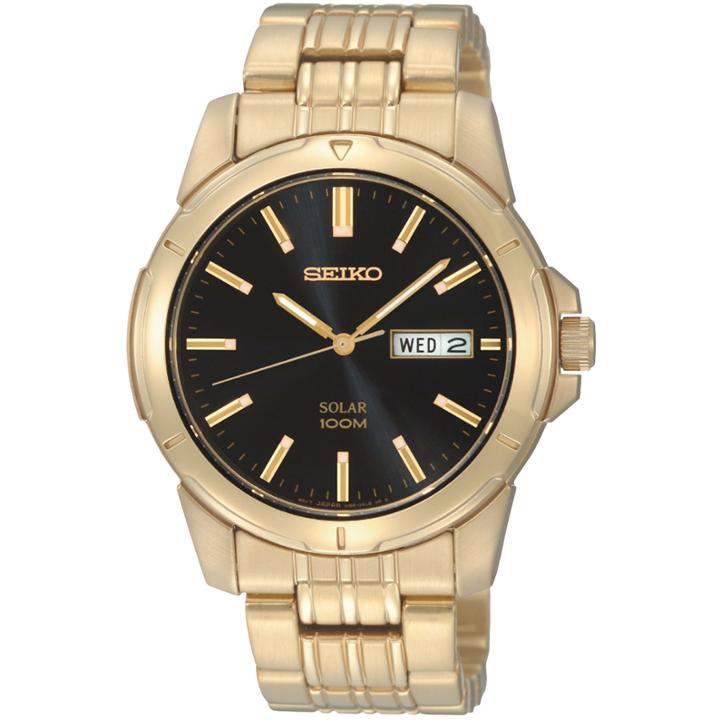 Seiko Mens Gold-tone Stainless Steel Solar Watch Sne100