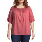 St. John's Bay Short Sleeve Lace Yoke Flutter Sleeve Tee - Plus