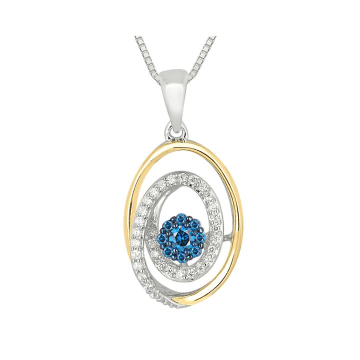 1/4 Ct. T.w. White And Color-enhanced Blue Diamond Circle Pendant Necklace
