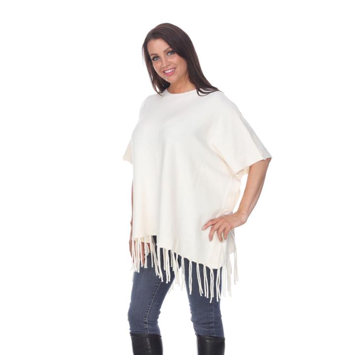 White Mark 'megara' Side Buttoned Fringe Poncho