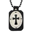 Inox Jewelry Mens Genuine Onyx & Leather Stainless Steel Cross Pendant Necklace