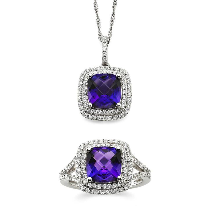 Genuine Amethyst & Lab-created White Sapphire Sterling Silver 2-pc. Boxed Jewelry Set