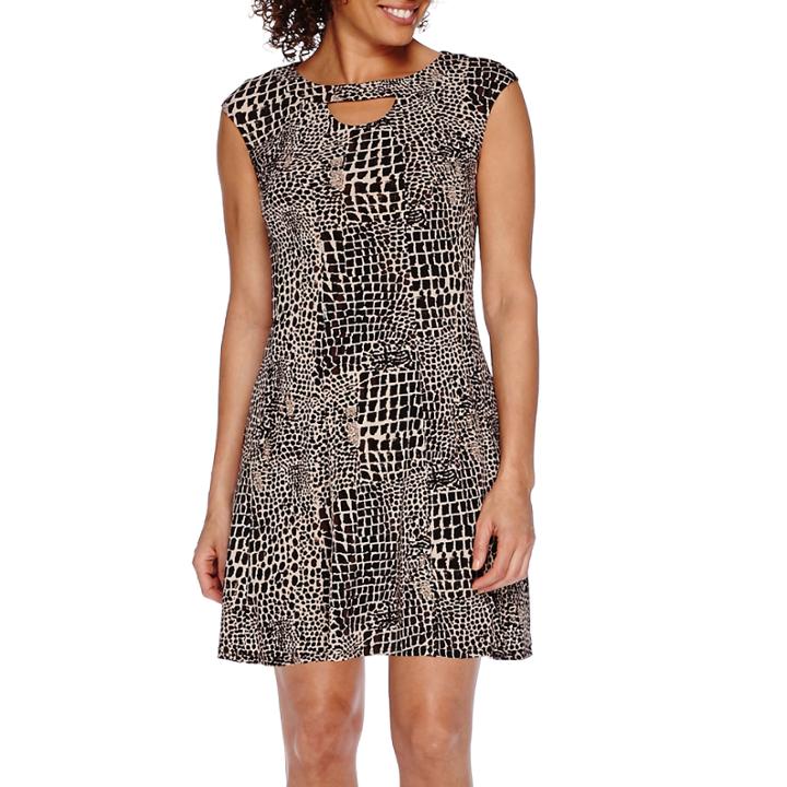 Danny & Nicole Short-sleeve Keyhole Animal-print Sheath Dress
