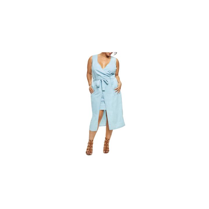 Fashion To Figure Brooke Denim Midi Overlay Woven Wrap Dress-plus