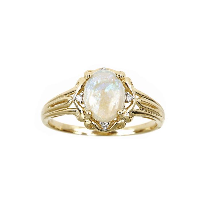 Limited Quantities 14k Yellow Gold Oval Genuine Australian Opal And Diamond-accent Ring