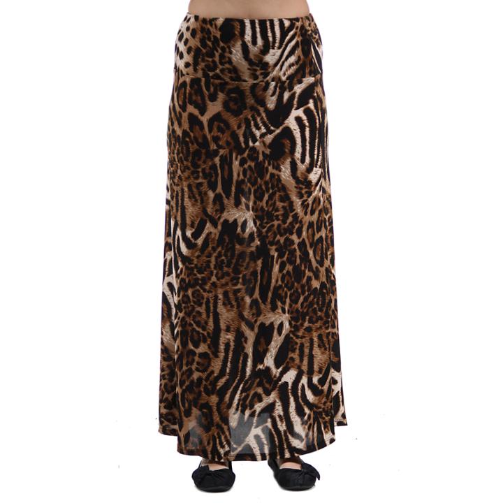 24/7 Comfort Apparel Chocolate Polka Dot Printed Maxi Skirt