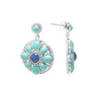 Enhanced Turquoise And Dyed Blue Lapis Sterling Silver Medallion Drop Earrings