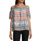 By & Byoff The Shoulder Elbow Sleevechiffon Blouse-juniors