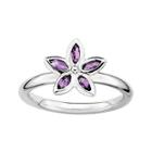 Personally Stackable Genuine Amethyst Sterling Silver Flower Ring