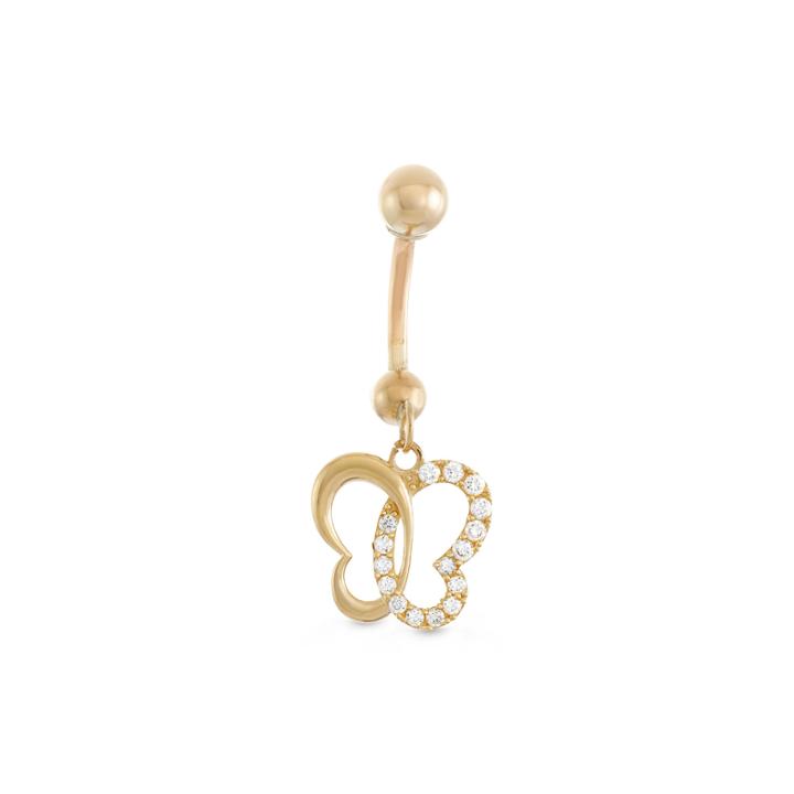10k Yellow Gold Cubic Zirconia Open Butterfly Belly Ring