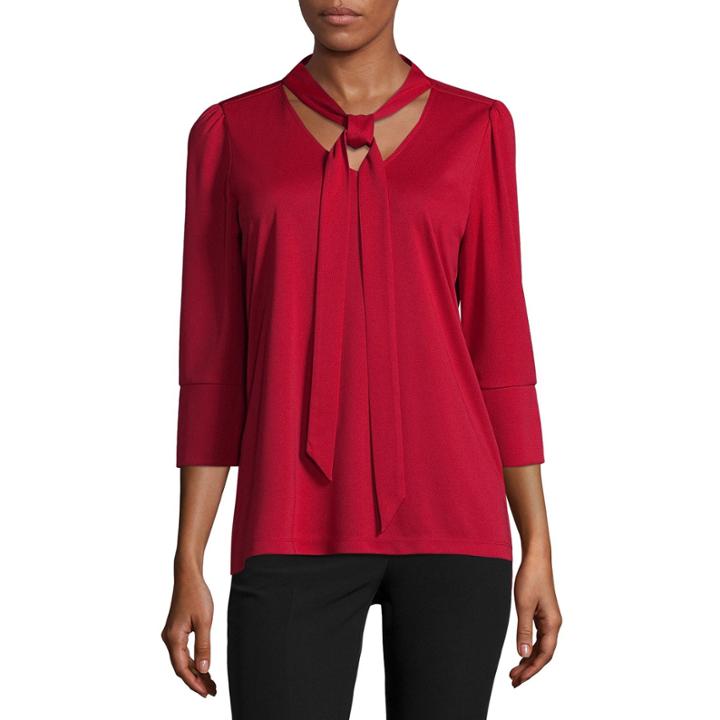 Worthington 3/4 Sleeve Tie Neck Shirt
