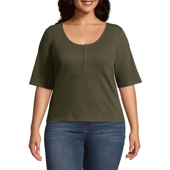 Arizona Short Sleeve Straight Neck Floral T-shirt-womens Juniors Plus