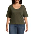 Arizona Short Sleeve Straight Neck Floral T-shirt-womens Juniors Plus
