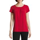 Liz Claiborne Short Sleeve Pleat Neck Tee - Tall