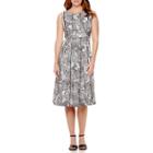 Perceptions Sleeveless Ruched Waist Fit-and-flare Dress- Petite