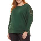 St. John's Bay Long Sleeve Lace Cold Shoulder Sweatshirt-plus