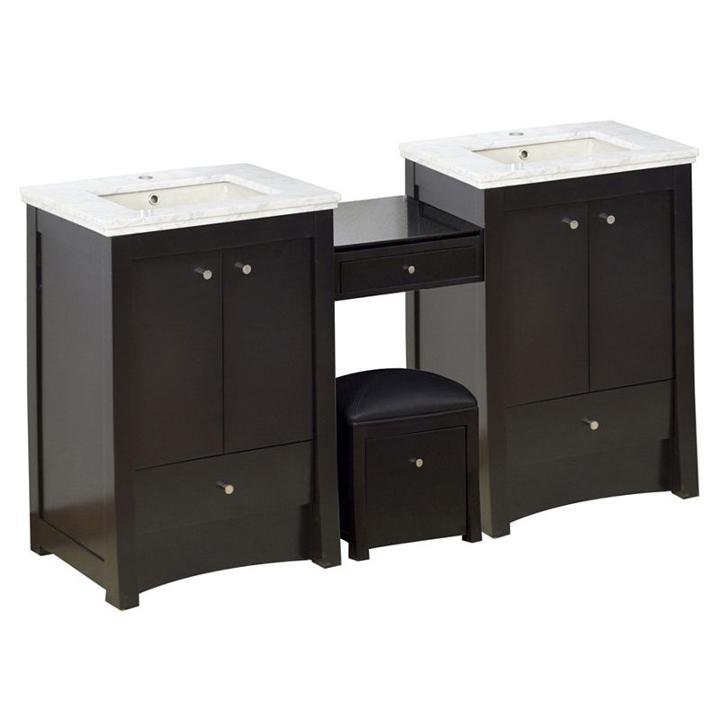 84.75-in. W Floor Mount Distressed Antique Walnutvanity Set For 1 Hole Drilling Bianca Carara Top Biscuit Um Sink
