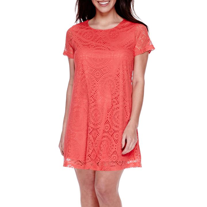 Dqt Short-sleeve A Line Lace Sheath Dress - Petite
