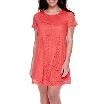Dqt Short-sleeve A Line Lace Sheath Dress - Petite