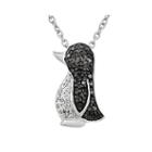 1/7 Ct. T.w. White And Color-enhanced Black Diamond Sterling Silver Penguin Pendant Necklace
