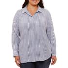 Liz Claiborne Long Sleeve Stripe Button-front Shirt-plus