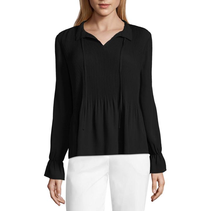 Liz Claiborne Long Sleeve Pleated Blouse