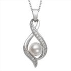 Womens White Pearl Sterling Silver Pendant Necklace