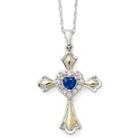 Lab-created Blue & White Sapphire Two-tone Cross Pendant Necklace