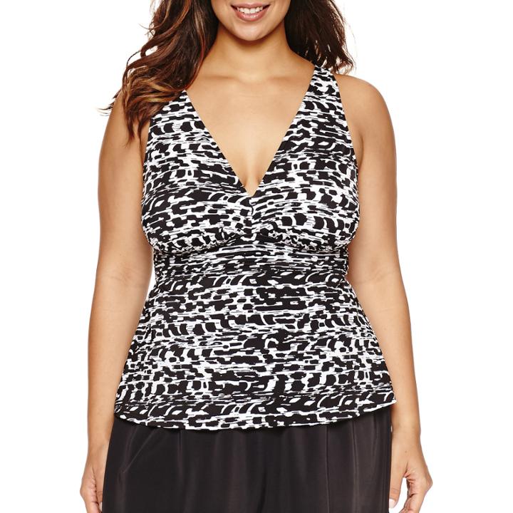 Trimshaper Pattern Tankini Swimsuit Top-plus