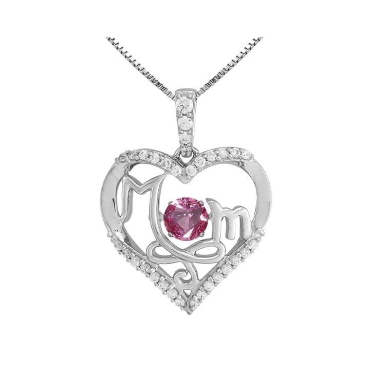 Love In Motion&trade; Lab-created Pink And White Sapphire Sterling Silver Mom Pendant