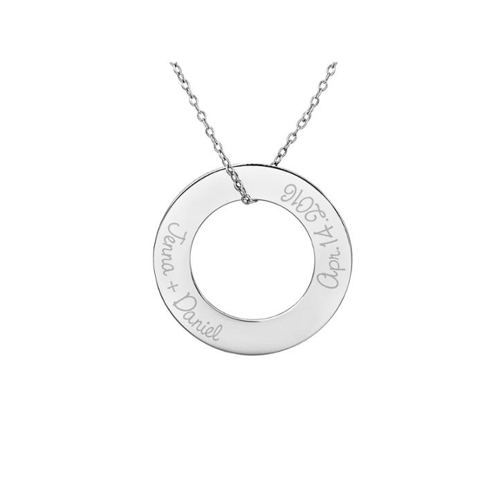 Personalized Sterling Silver 29mm Circle Couple's Name & Date Pendant Necklace