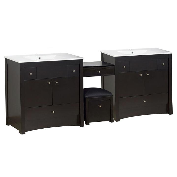 92.25-in. W Floor Mount Distressed Antique Walnutvanity Set For 1 Hole Drilling