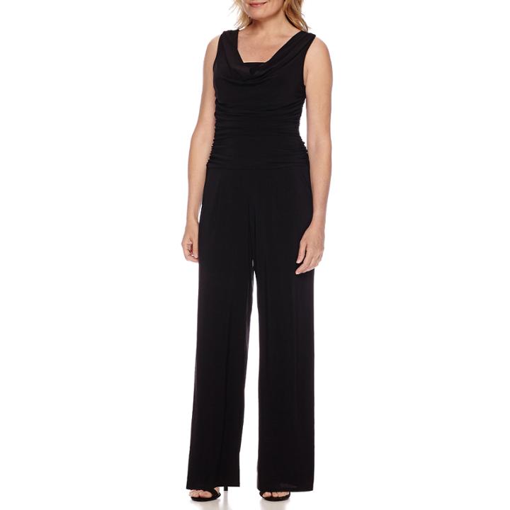 R & M Richards Sleeveless Ruched Side Knit Jumpsuit - Petite