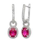 Lab Created Red Ruby Sterling Silver Oval Drop Earrings