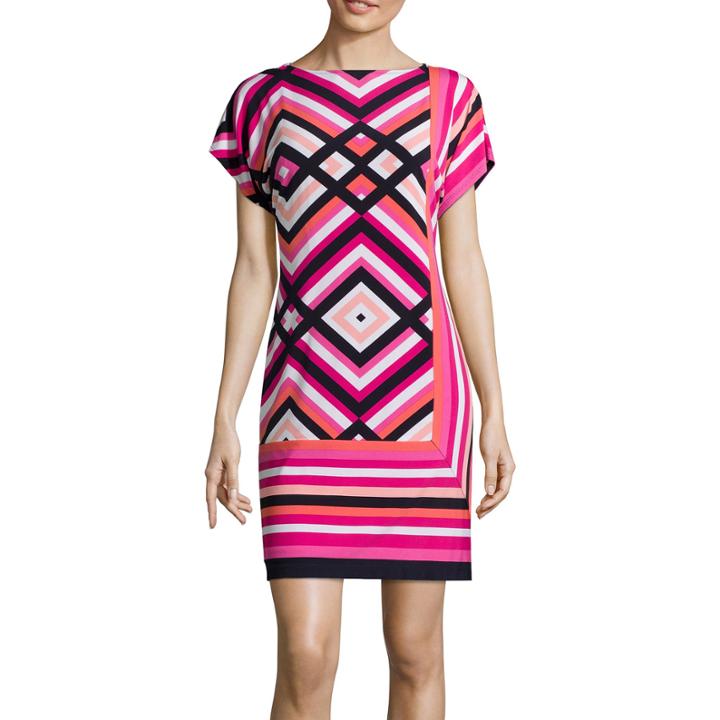 Studio 1 Short-sleeve Geo-print Shift Dress