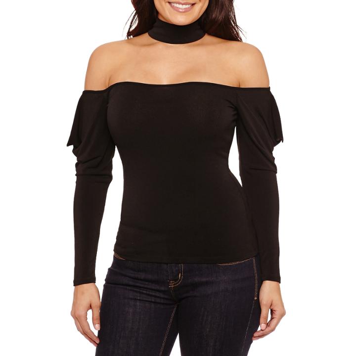 Bisou Bisou Choker Ruched Sleeve Top