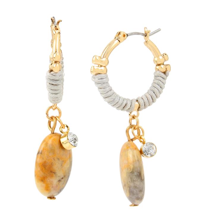 Bleu&trade; Bead Gold-tone Drop Hoop Earrings