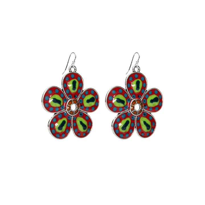 Aris By Treska Silver-tone Multicolor Flower Earrings