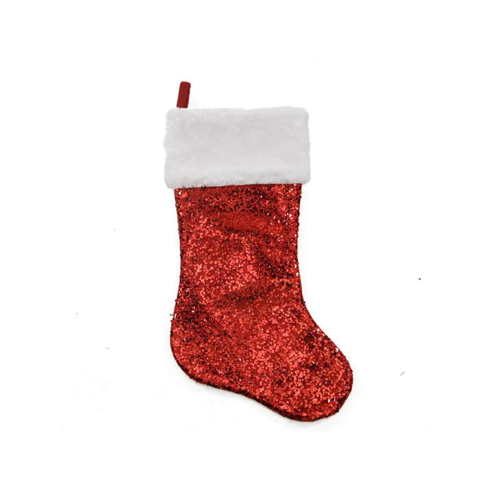 20 Shiny Red Holographic Sequined Christmas Stocking With White Faux Fur Cuff