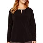 Liz Claiborne Long-sleeve Beaded-neck Knit Top - Plus